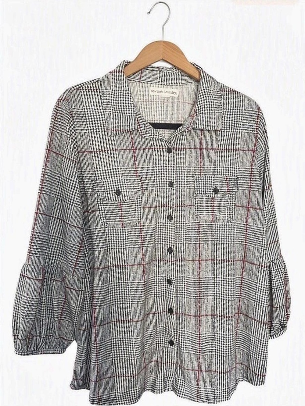 New York Laundry Plaid Button Down in Gray & White Size XL Like New